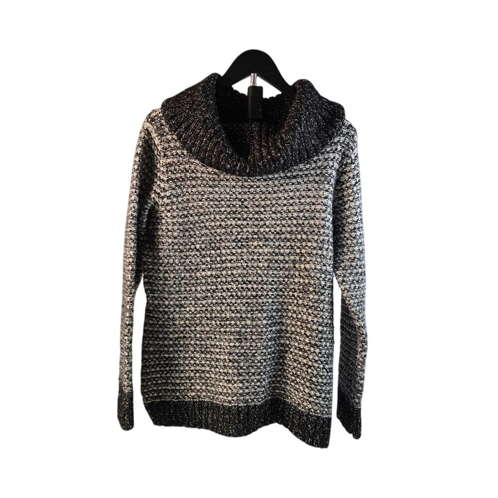 Coldwater Creek Womens Black White Marled Cowl Neck Knit Sweater‎ Size L 14